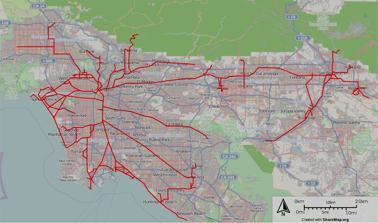 Los Angeles County's current Metro rail network