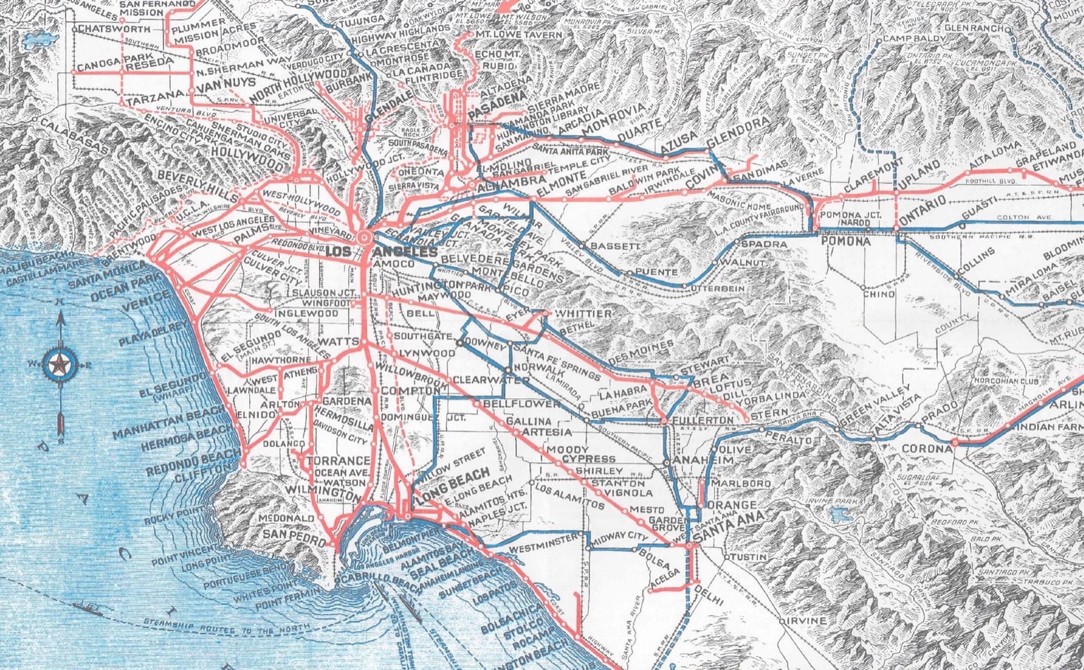The Pacific Electric Railway "Red Car" network at its peak